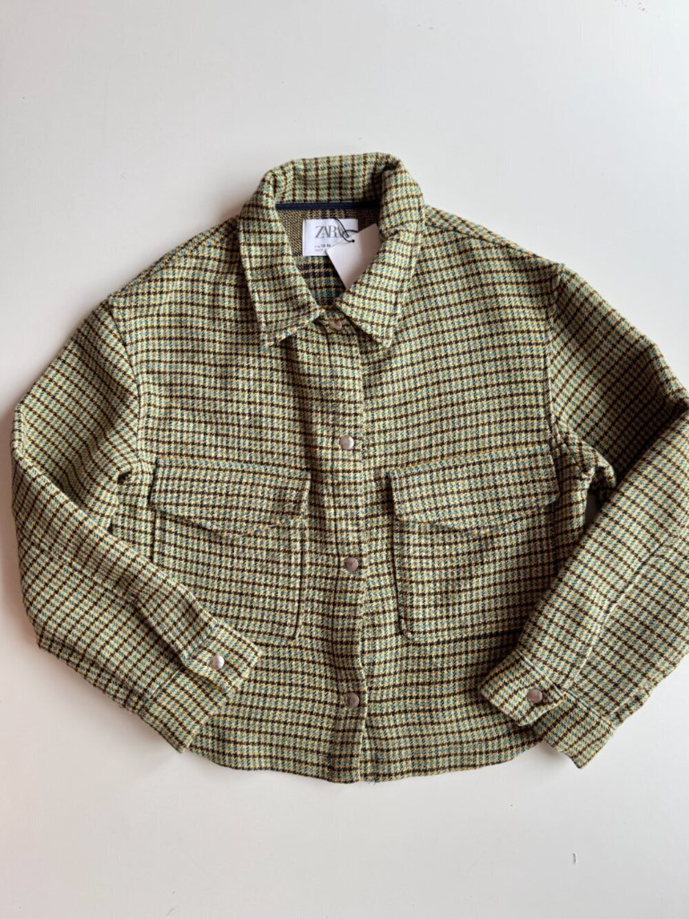 NWT Girls' ZARA Green Cotton Blend Cropped Utility Jacket, Size 13-14